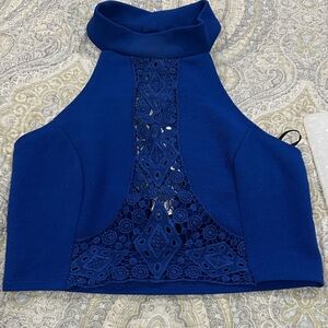 a'gaci Royal Blue Lace Crop Top